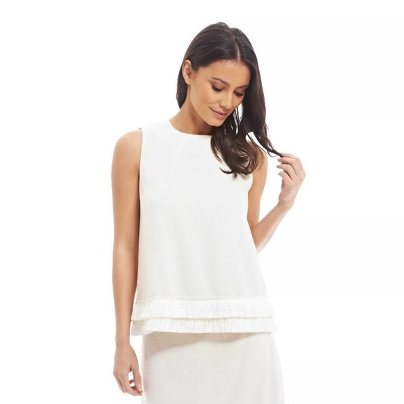 Fashion Union Tops - Fashion Union Textured Fringe Tank Top in White
